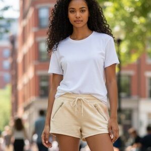 Athleta Women’s Heather Beige/Coral Trim Casual Shorts Size-M